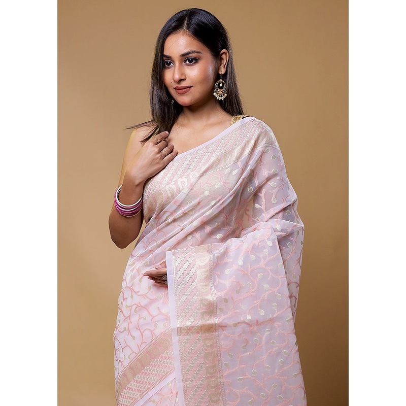 Pink Organza Saree With Blouse Piece - JD986611261