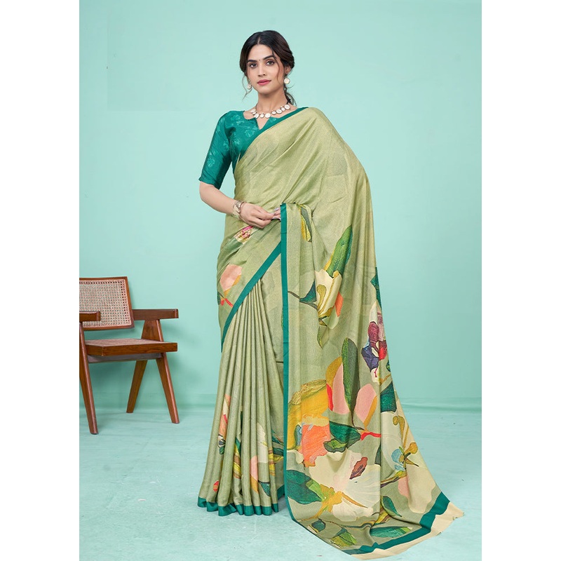Pista Green Crepe Silk Saree With Blouse Piece - JD986611207