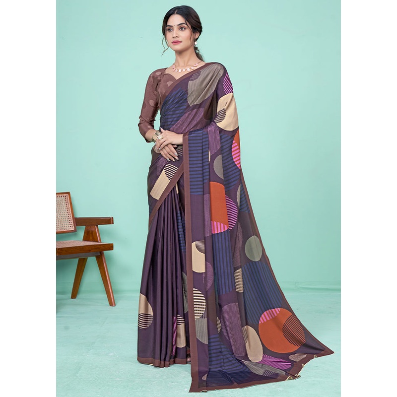Purple Crepe Silk Saree With Blouse Piece - JD986611206