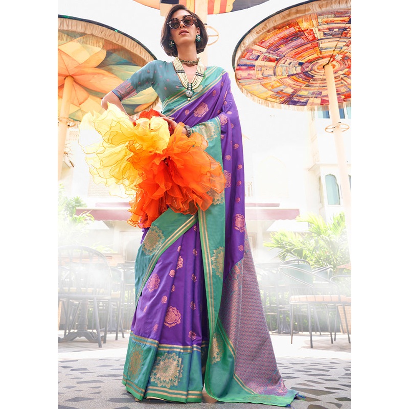 Purple Dupion Silk Saree With Blouse Piece - JD986611101