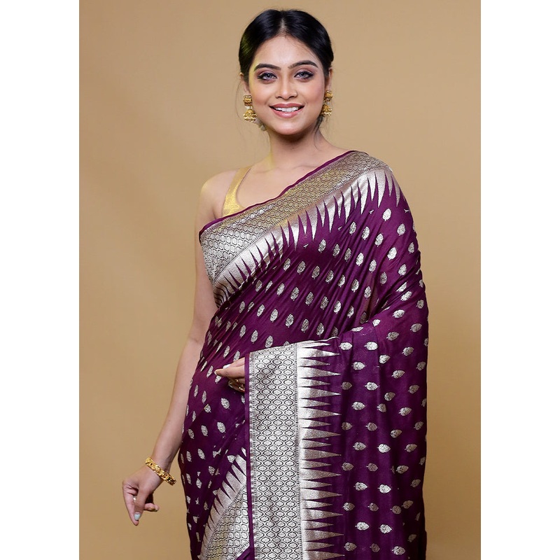 Purple Georgette Saree With Blouse Piece - JD986611144
