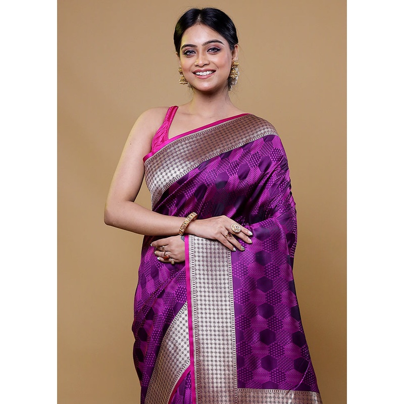Purple Katan Silk Saree With Blouse Piece - JD986611141