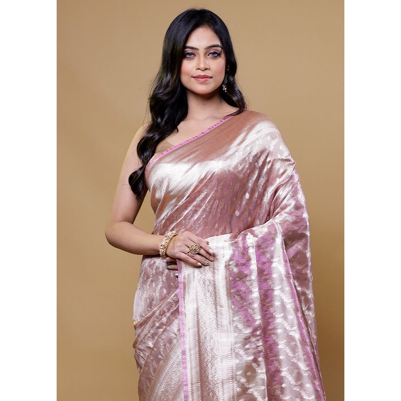Purple Tissue Silk Saree With Blouse Piece - JD986611140