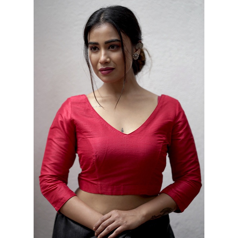 Red Dupion Silk Designer Blouse - JD986611176