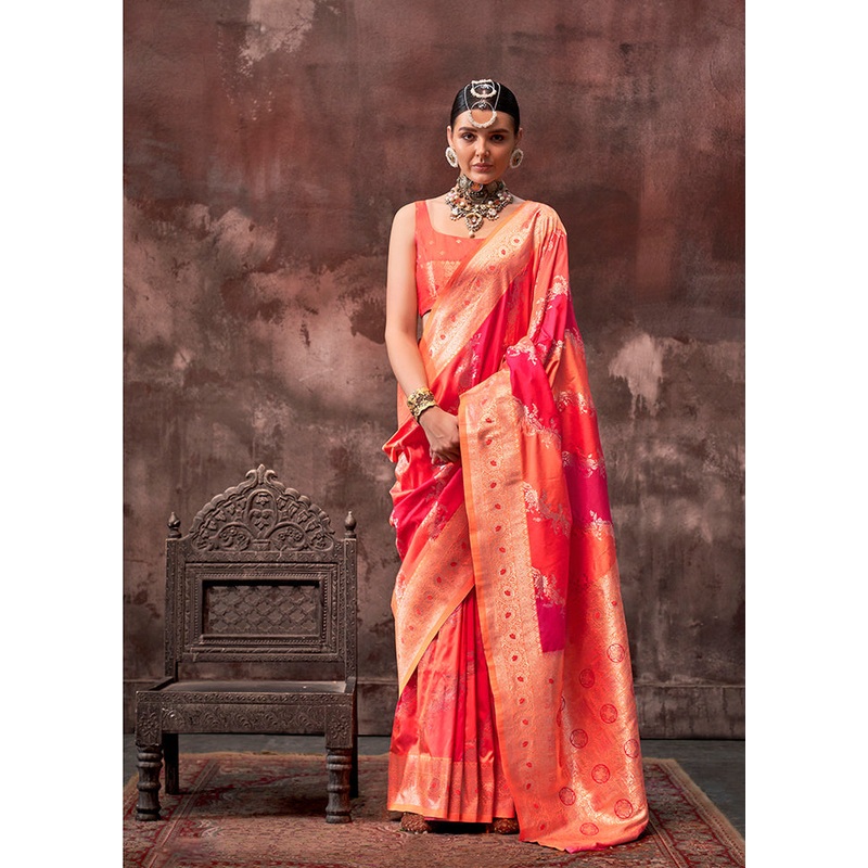 Red Dupion Silk Saree With Blouse Piece - JD986611205