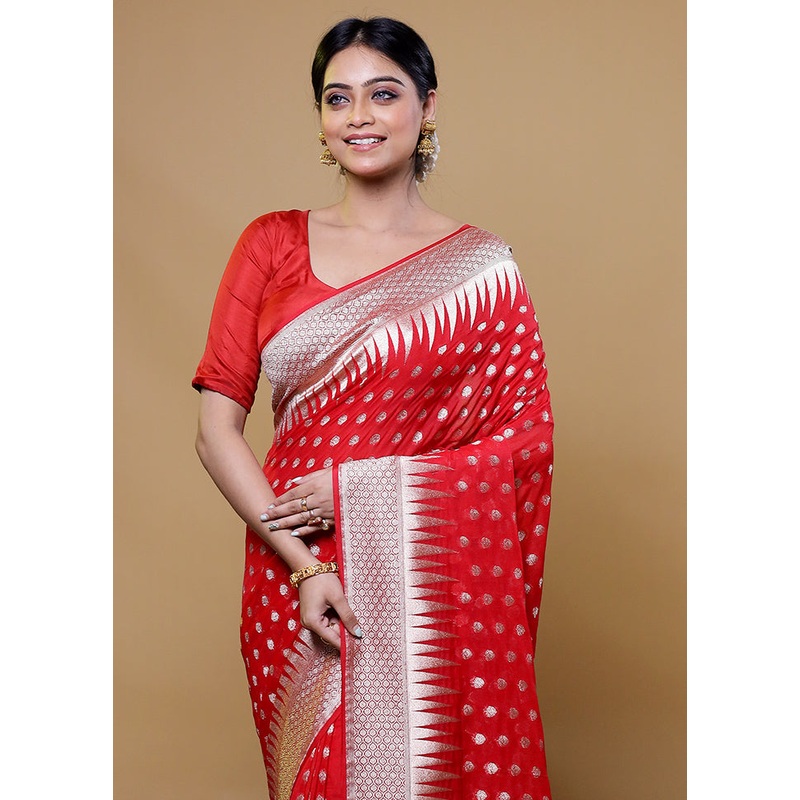 Red Georgette Saree With Blouse Piece - JD986611139