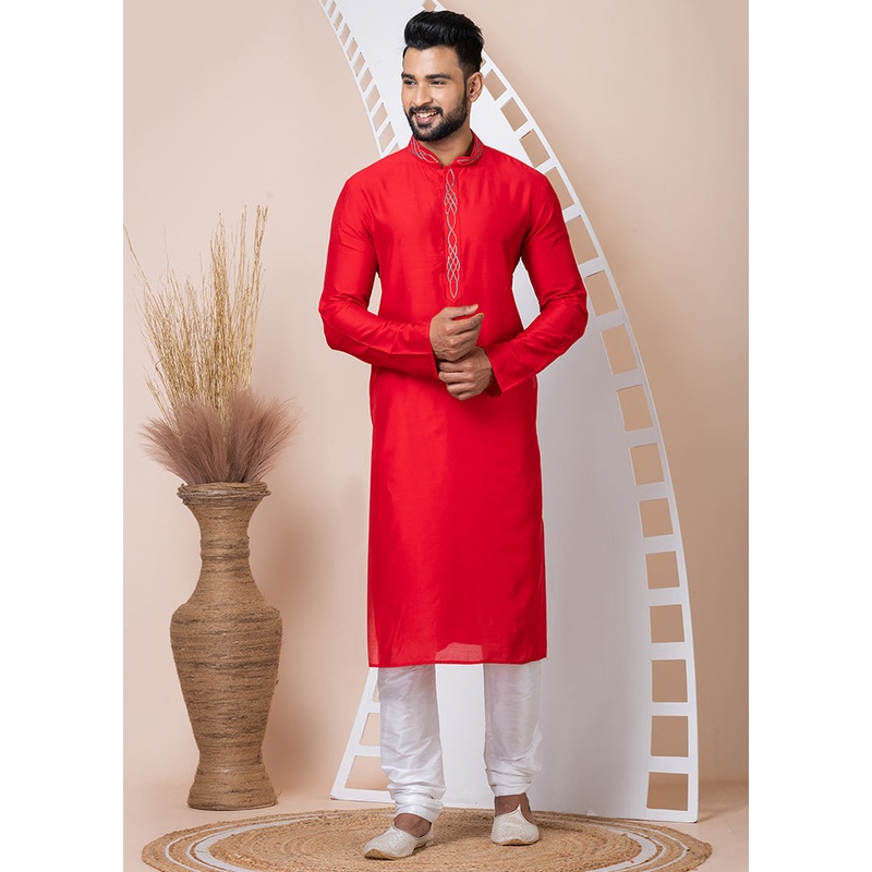Red Viscose Kurta And Pajama Set - JD986611093