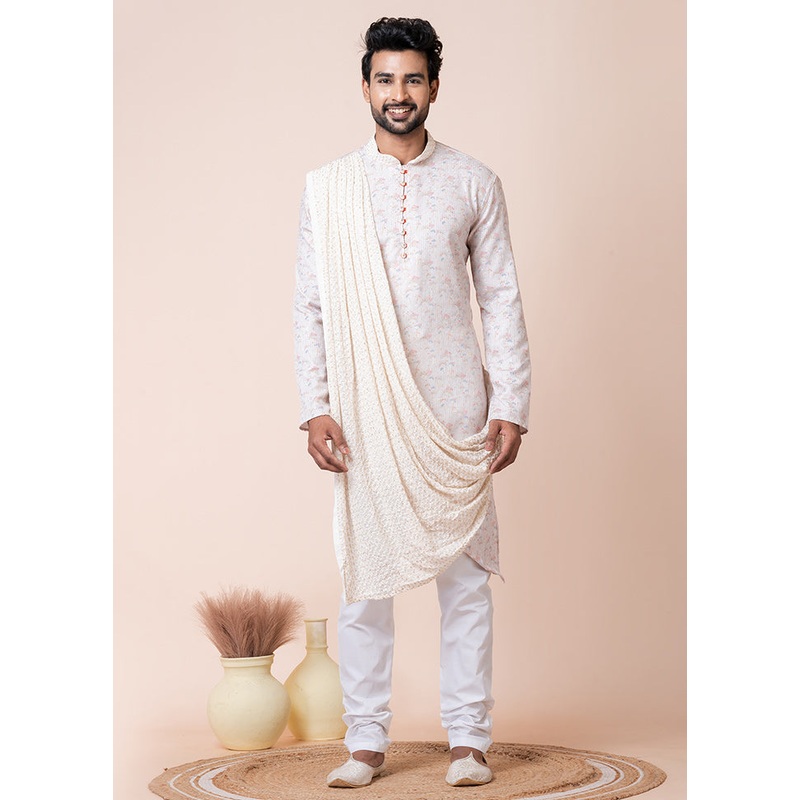 White Viscose Kurta And Pajama Set - JD986611177