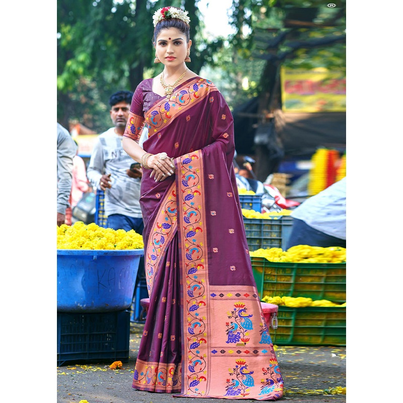 Wine Dupion Silk Saree With Blouse Piece - JD986611080