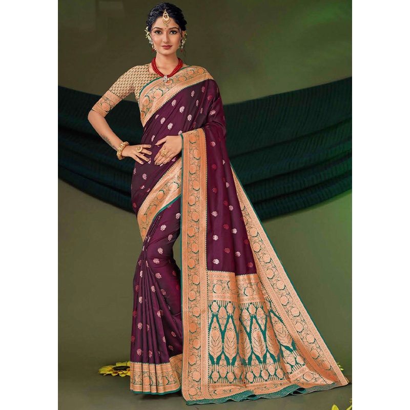 Wine Dupion Silk Saree With Blouse Piece - JD986611081