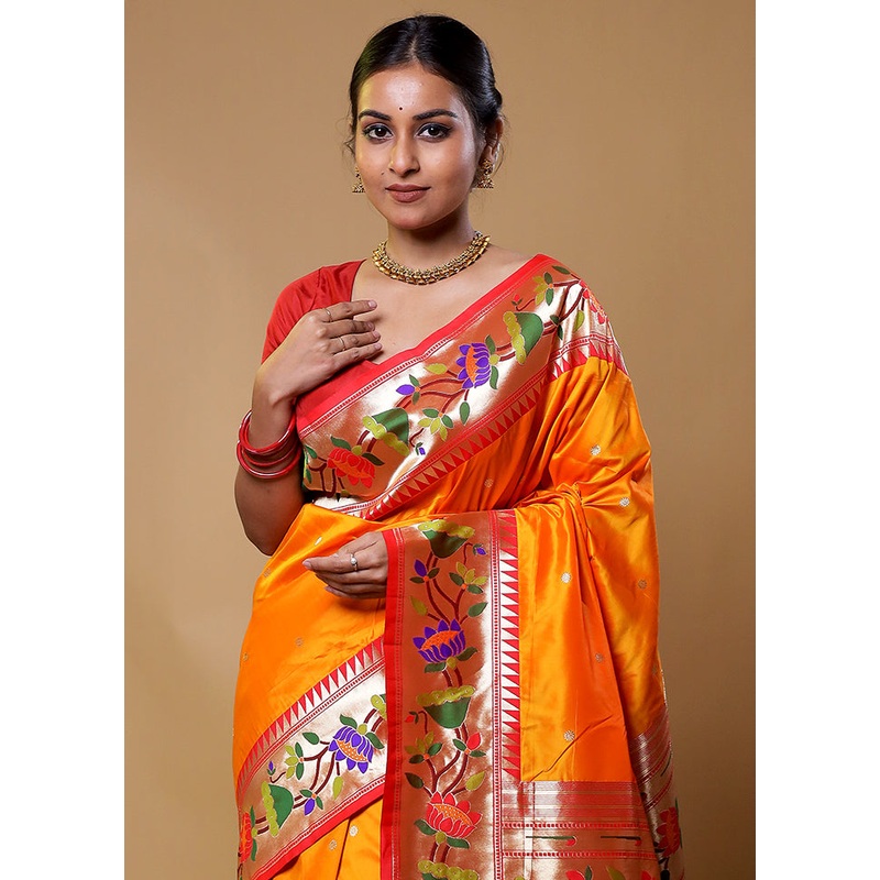 Yellow Katan Silk Saree With Blouse Piece - JD986611250
