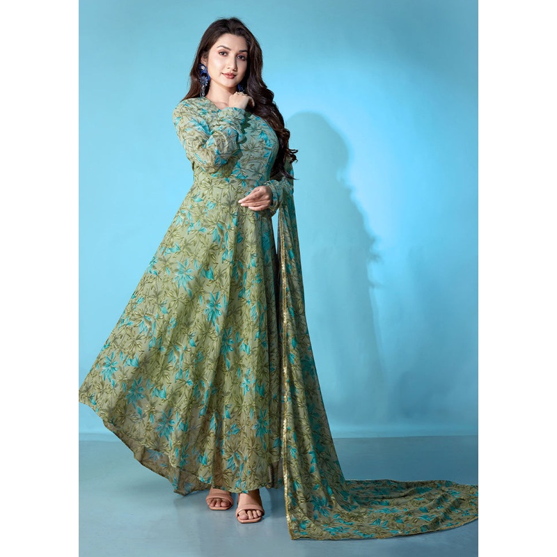 2 Pc Green Readymade Georgette Kurti Set - JD986610931