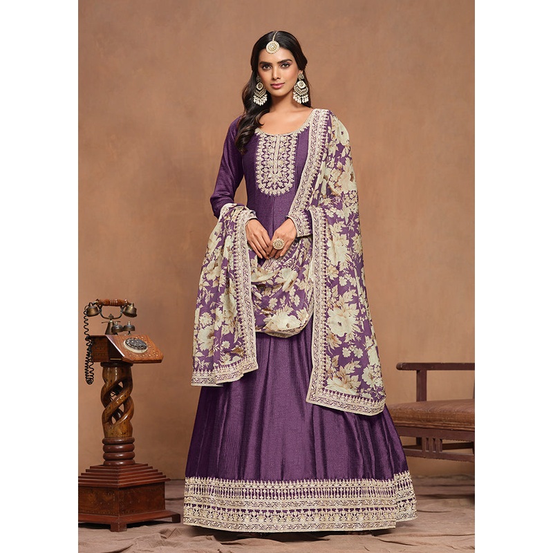 2 Pc Lavender Semi Stitched Silk Kurti Set - JD986610988