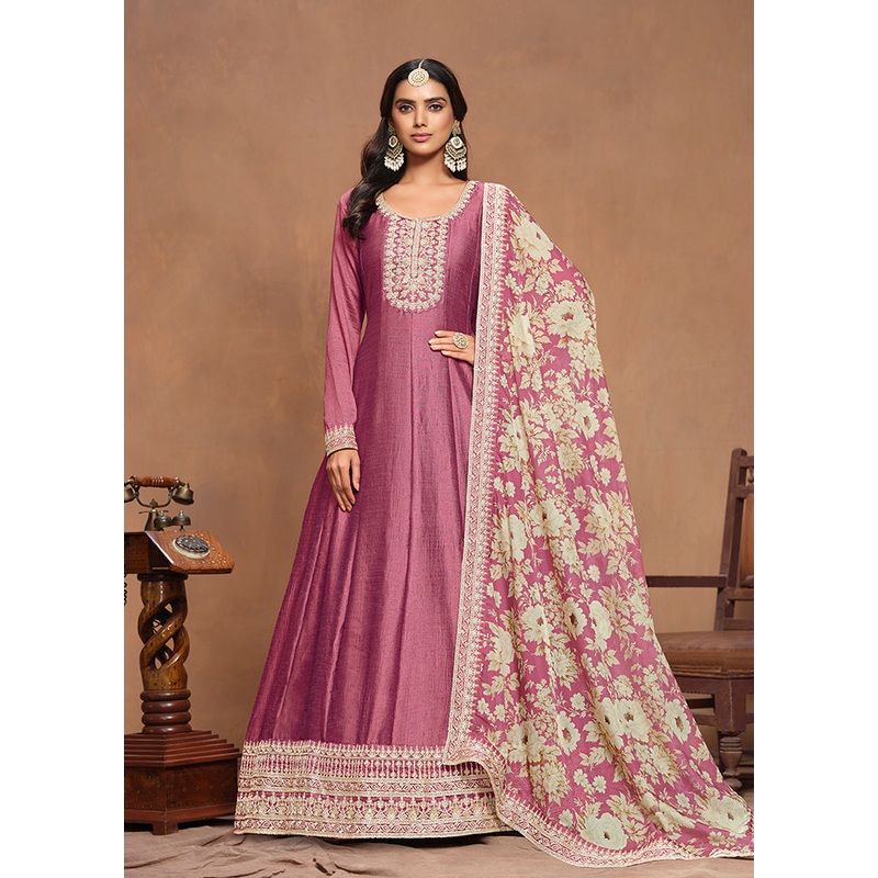 2 Pc Pink Semi Stitched Silk Kurti Set - JD986610987