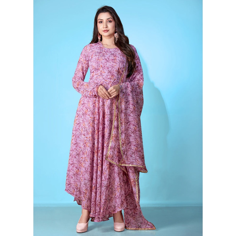 2 Pc Purple Readymade Georgette Kurti Set - JD986610930