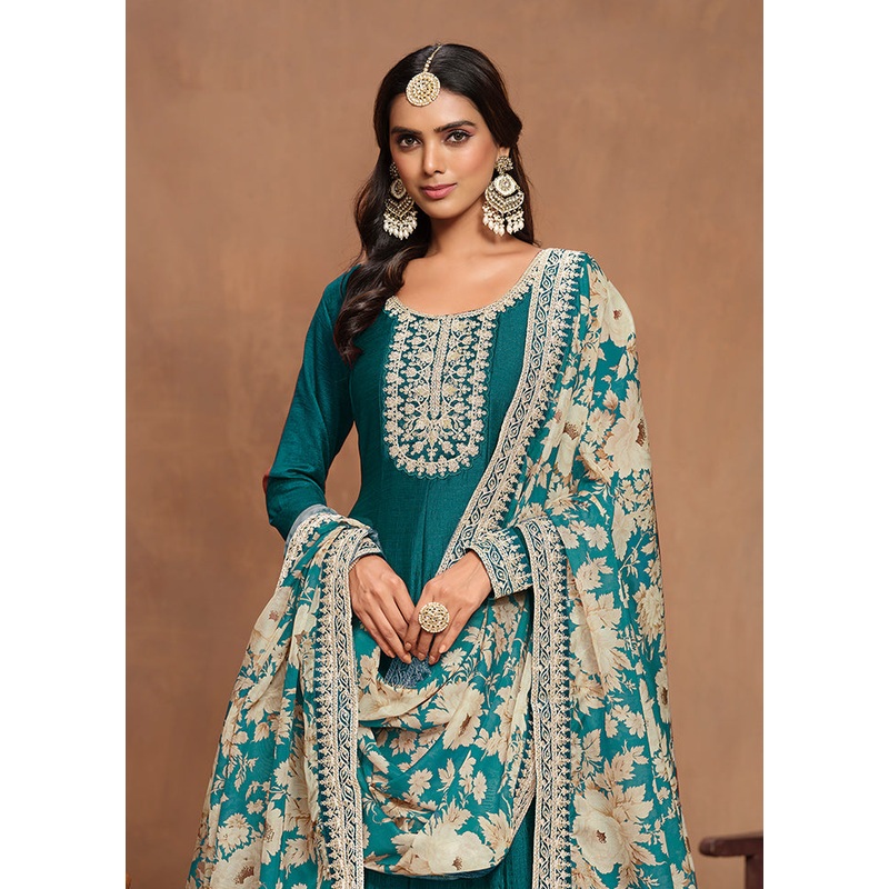 2 Pc Rama Semi Stitched Silk Kurti Set - JD986610986