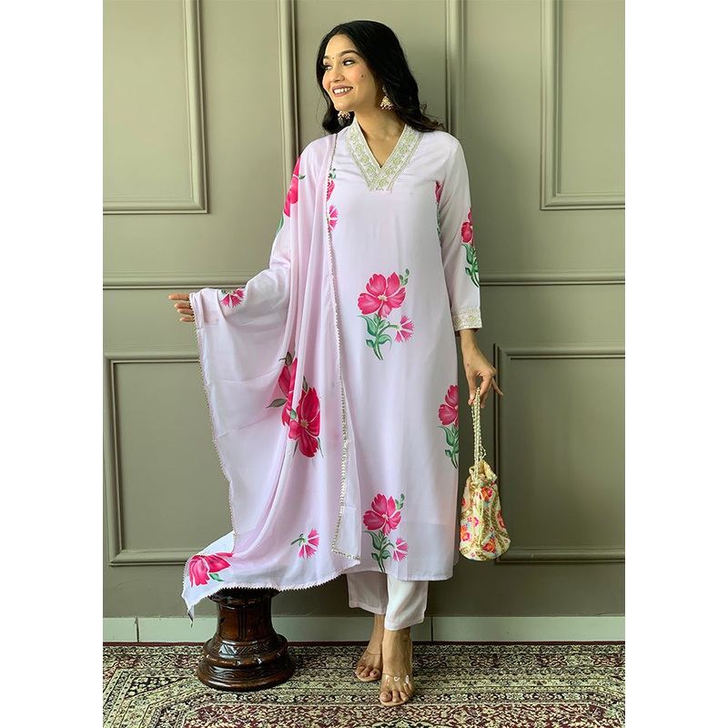 3 Pc Lavender Readymade Silk Suit Set - JD986611008