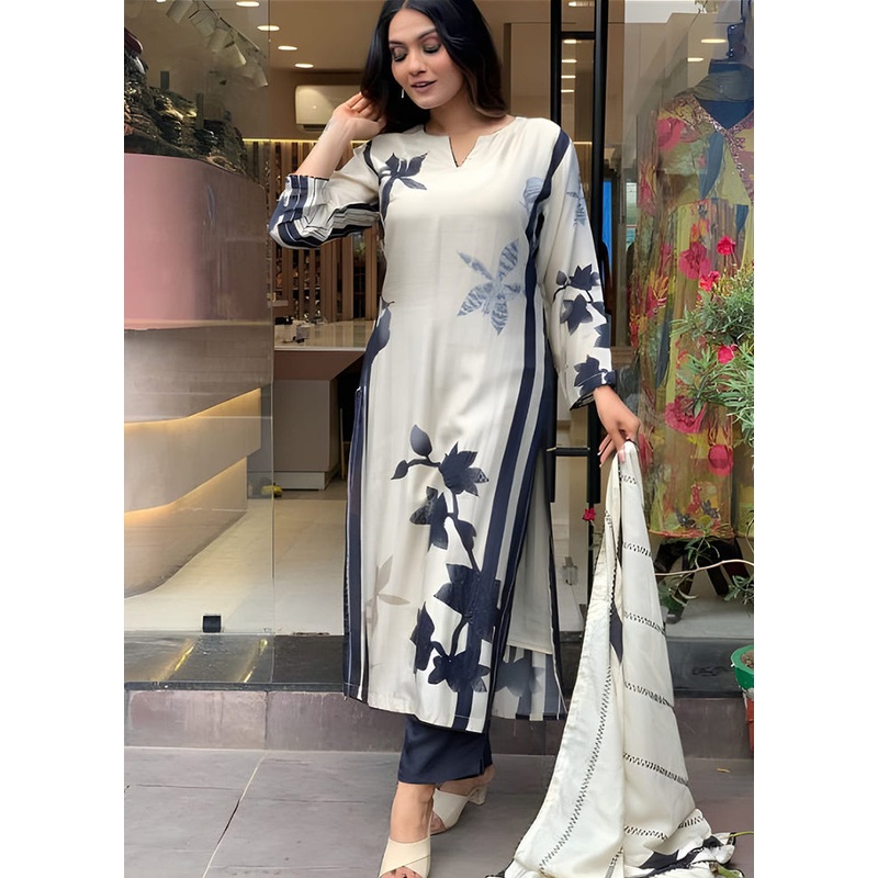 3 Pc White Readymade Silk Suit Set - JD986610996