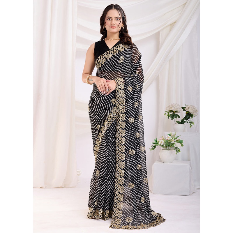 Black Georgette Saree With Blouse Piece - JD986610892