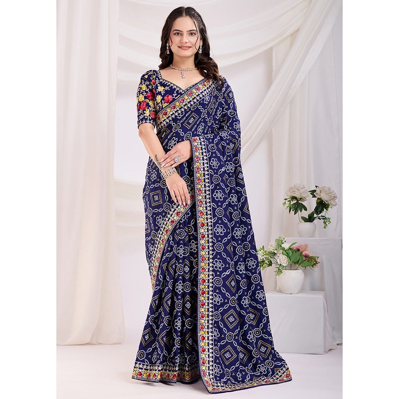 Blue Spun Silk Saree With Blouse Piece - JD986610887