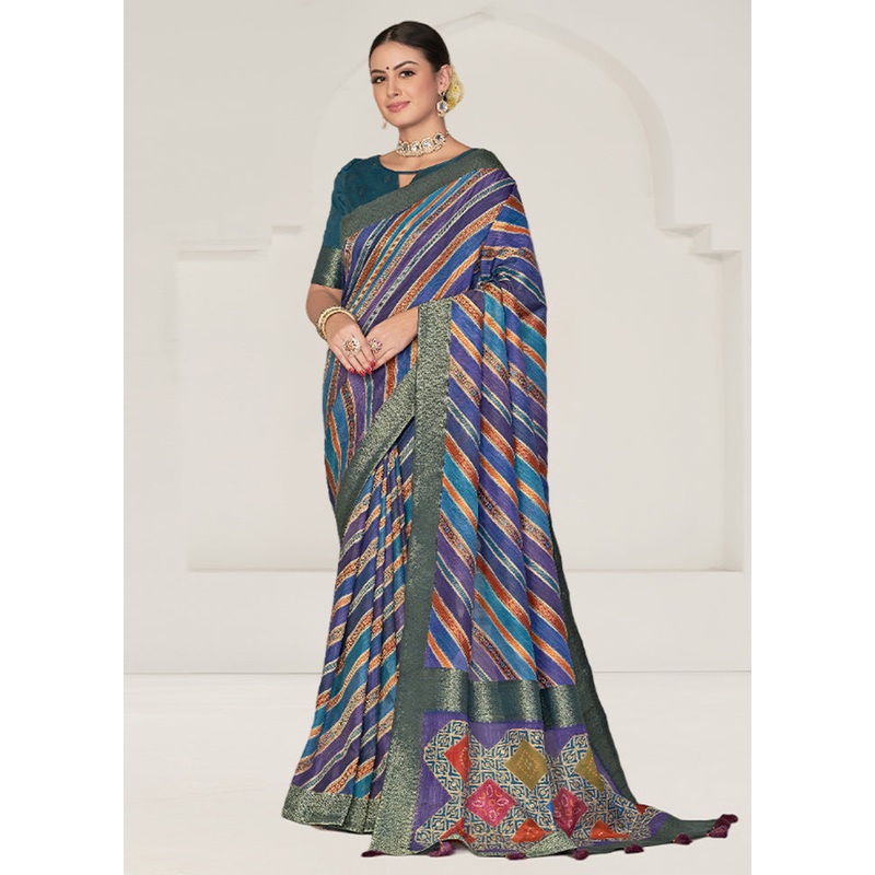Blue Tussar Silk Saree With Blouse Piece - JD986610976