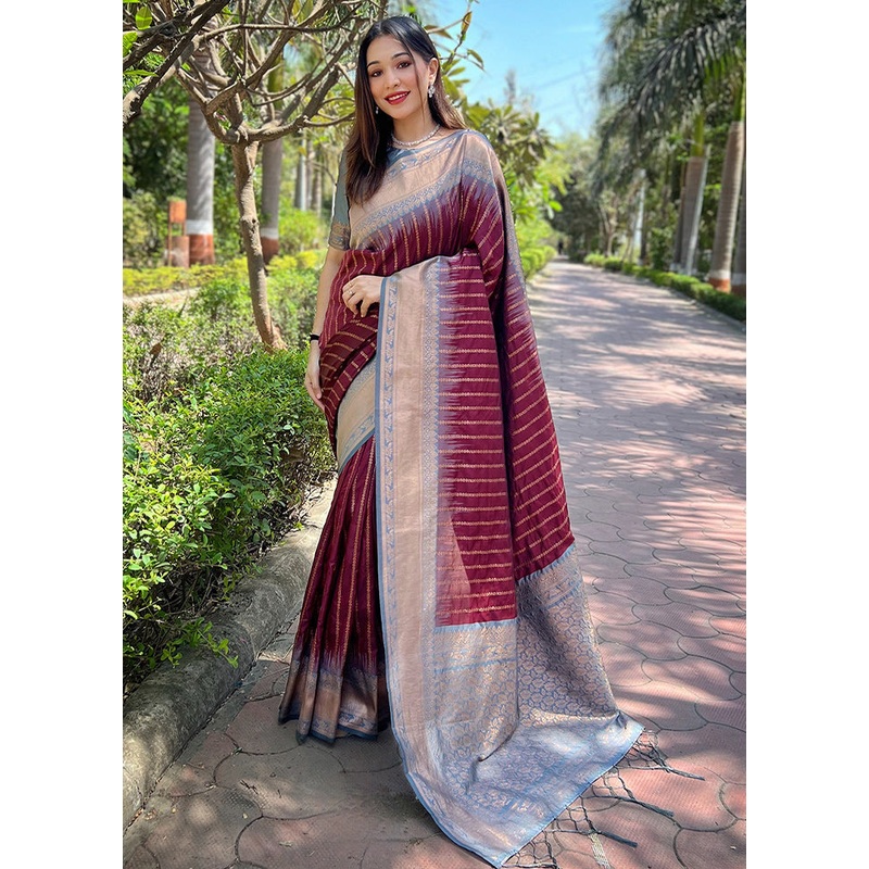 Brown Dupion Silk Saree With Blouse Piece - JD986610975