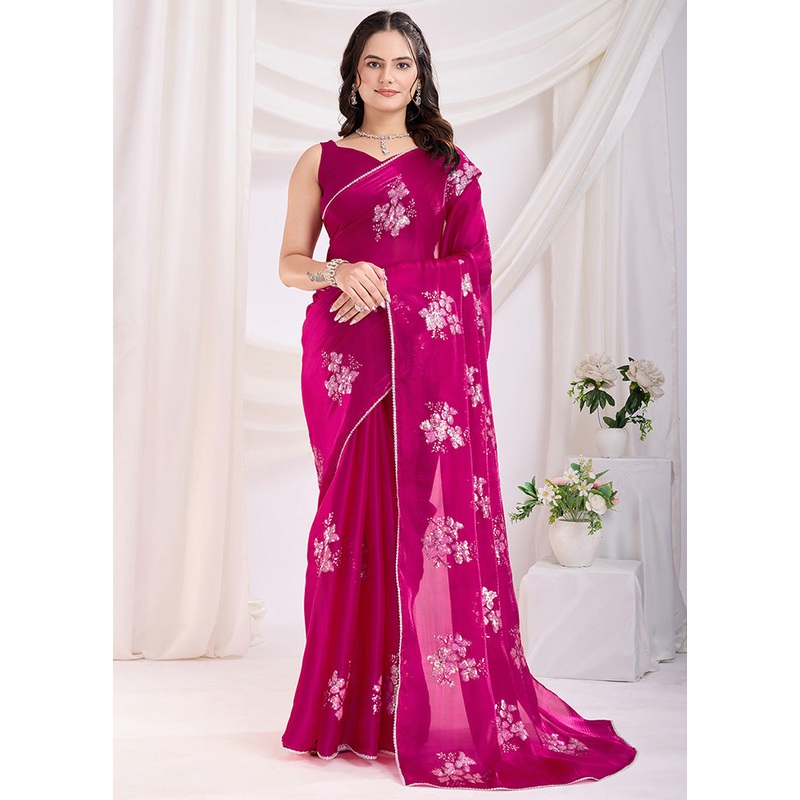 Dark Pink Spun Silk Saree With Blouse Piece - JD986610885