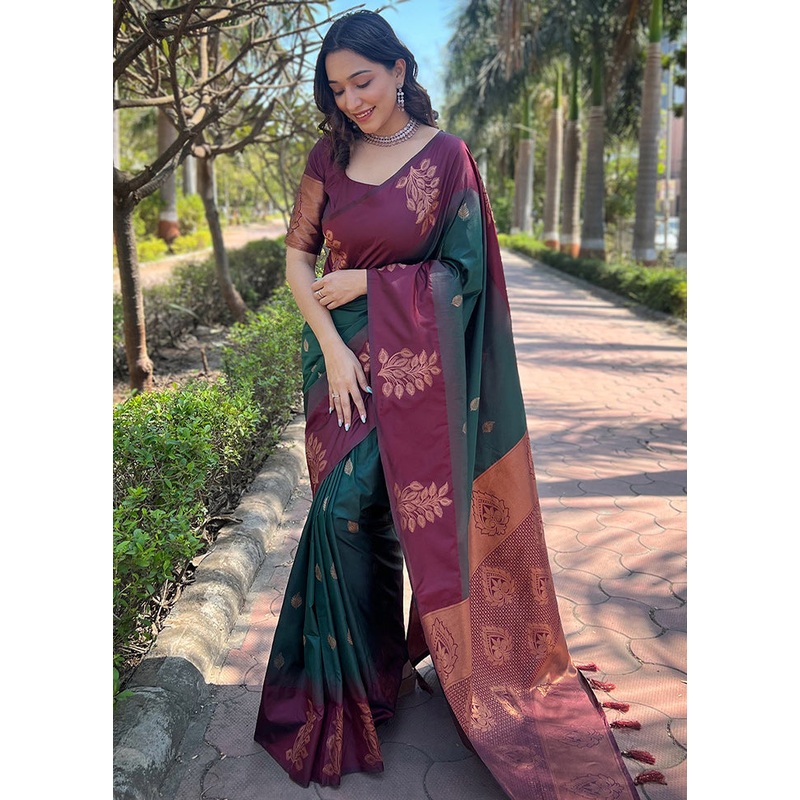 Green Dupion Silk Saree With Blouse Piece - JD986610970