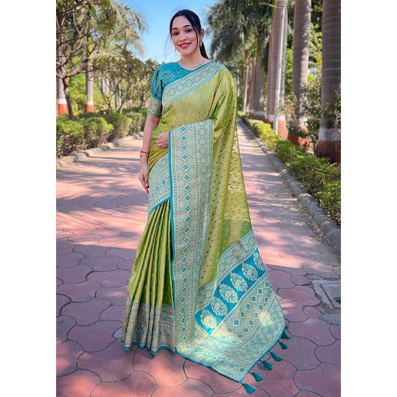 Green Dupion Silk Saree With Blouse Piece - JD986610972