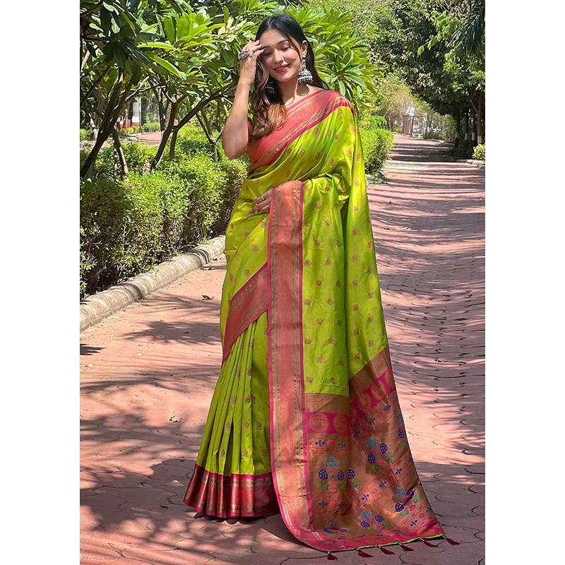 Green Dupion Silk Saree With Blouse Piece - JD986611039