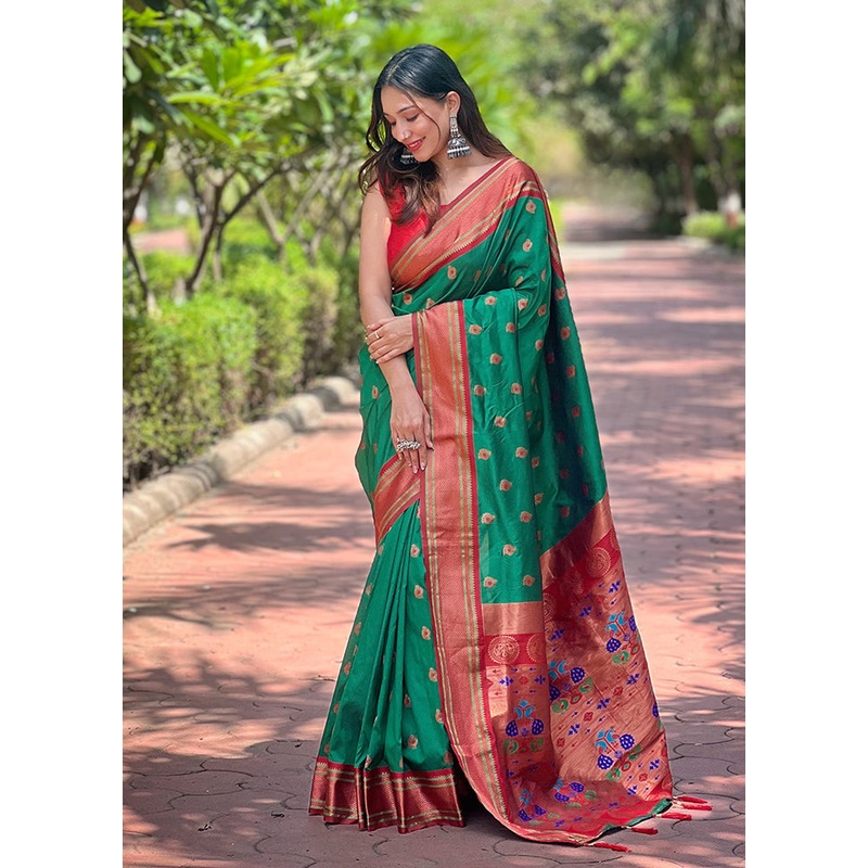 Green Dupion Silk Saree With Blouse Piece - JD986611040