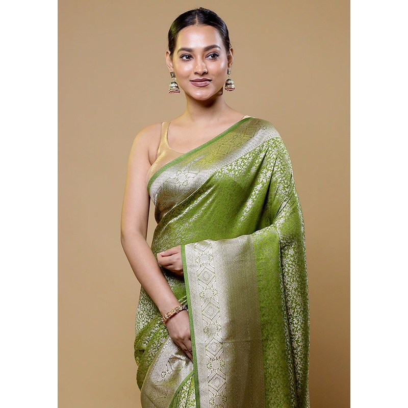 Green Dupion Silk Saree With Blouse Piece - JD986611065