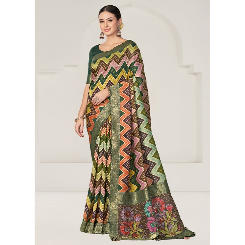 Green Tussar Silk Saree With Blouse Piece - JD986610966
