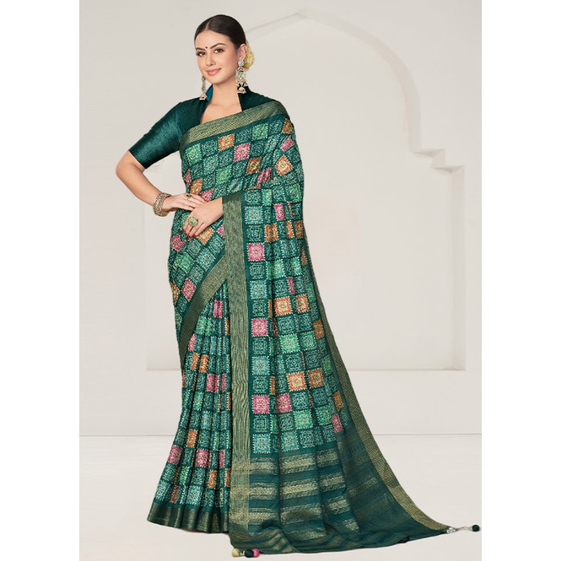Green Tussar Silk Saree With Blouse Piece - JD986610967