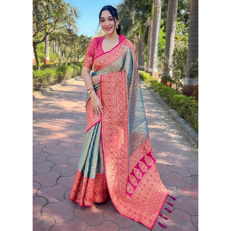 Grey Dupion Silk Saree With Blouse Piece - JD986610965