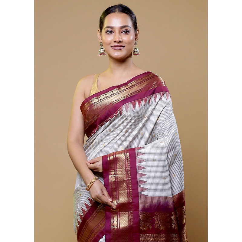 Grey Gadwal Pure Silk Saree Without Blouse Piece - JD986611061