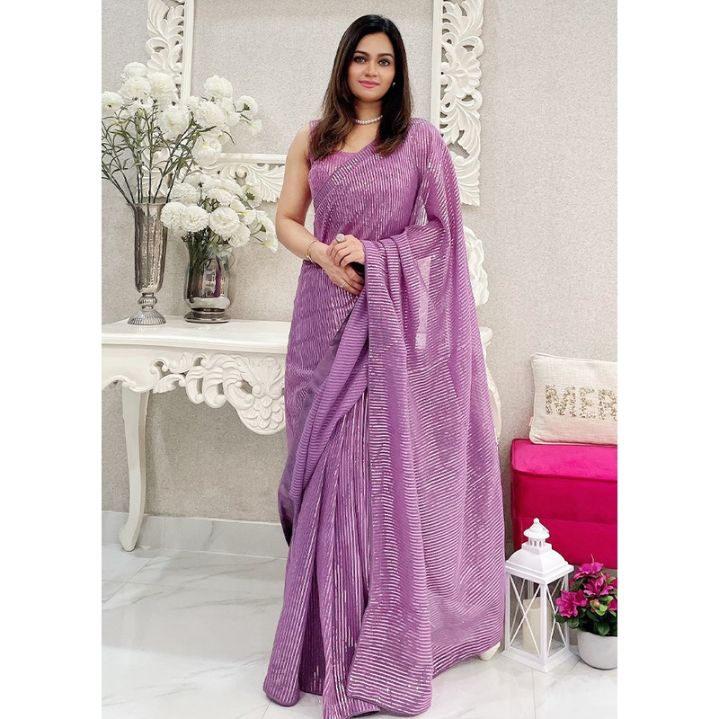 Lavender Georgette Saree With Blouse Piece - JD986610962