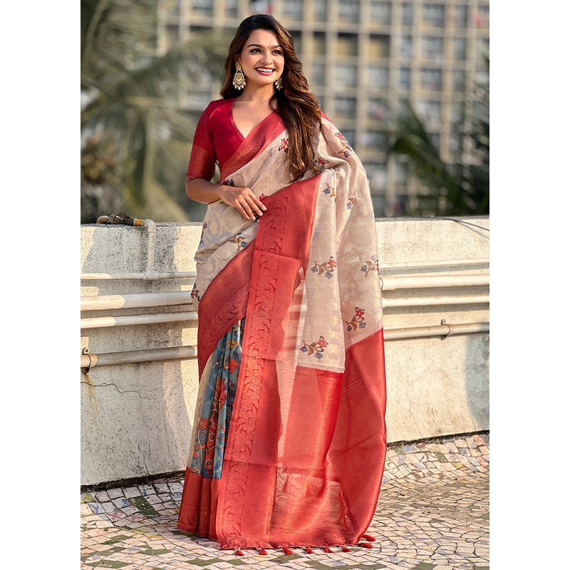 Maroon Cotton Saree With Blouse Piece - JD986610879