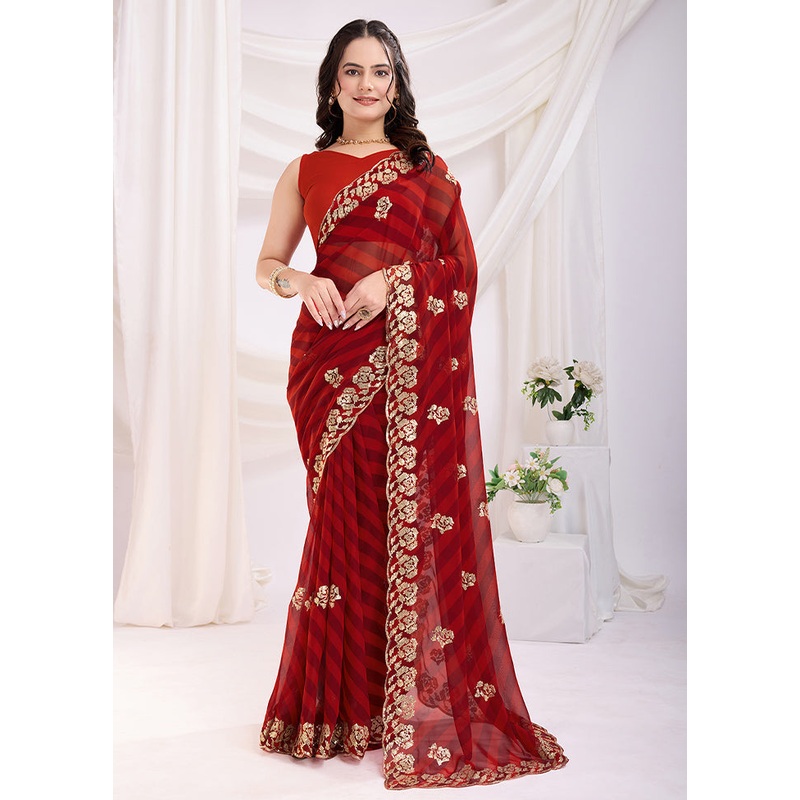 Maroon Georgette Saree With Blouse Piece - JD986610878