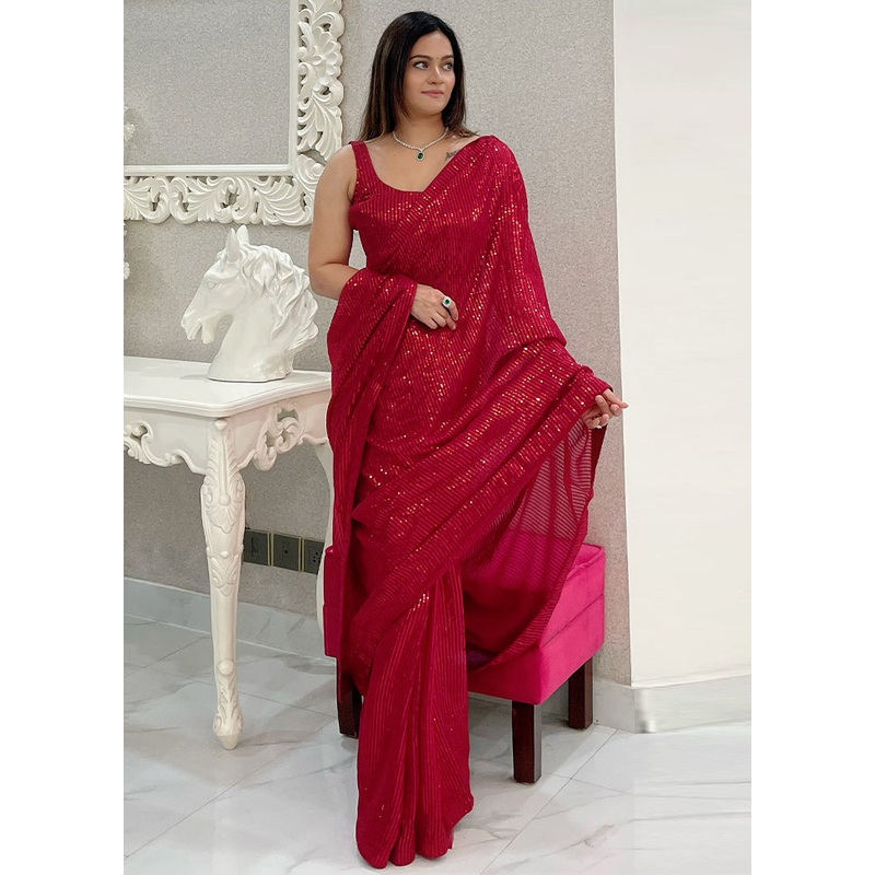 Maroon Georgette Saree With Blouse Piece - JD986610958