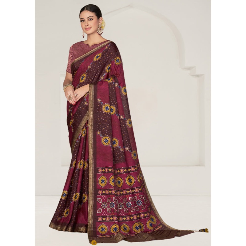Maroon Tussar Silk Saree With Blouse Piece - JD986610957