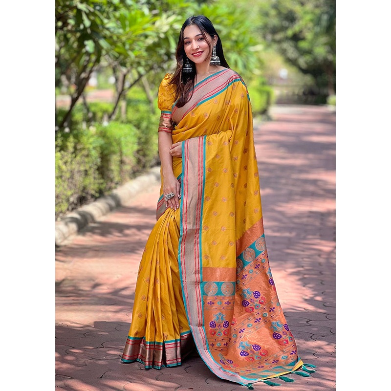 Mustard Dupion Silk Saree With Blouse Piece - JD986611033