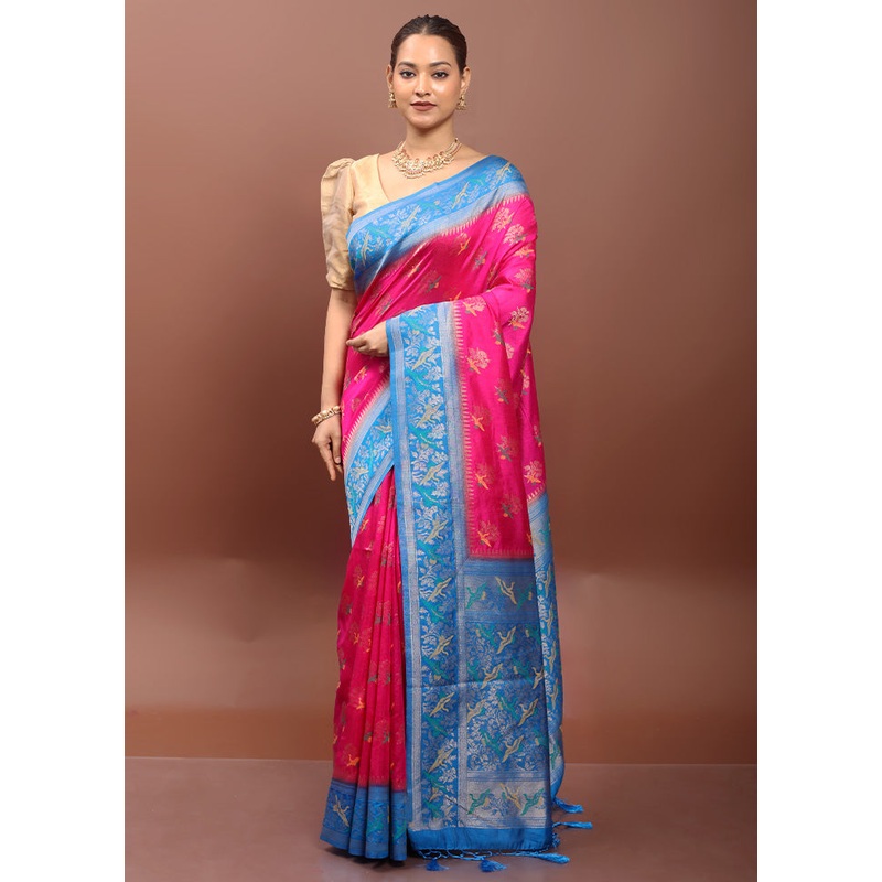Pink Dupion Silk Saree With Blouse Piece - JD986610911