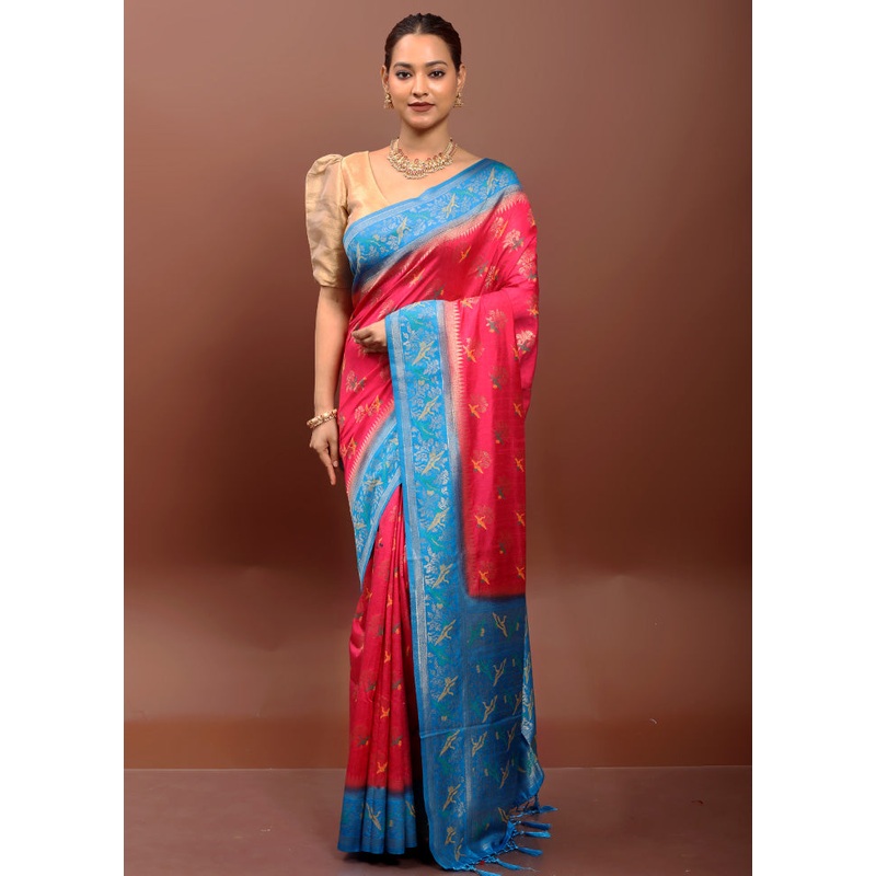 Pink Dupion Silk Saree With Blouse Piece - JD986610912