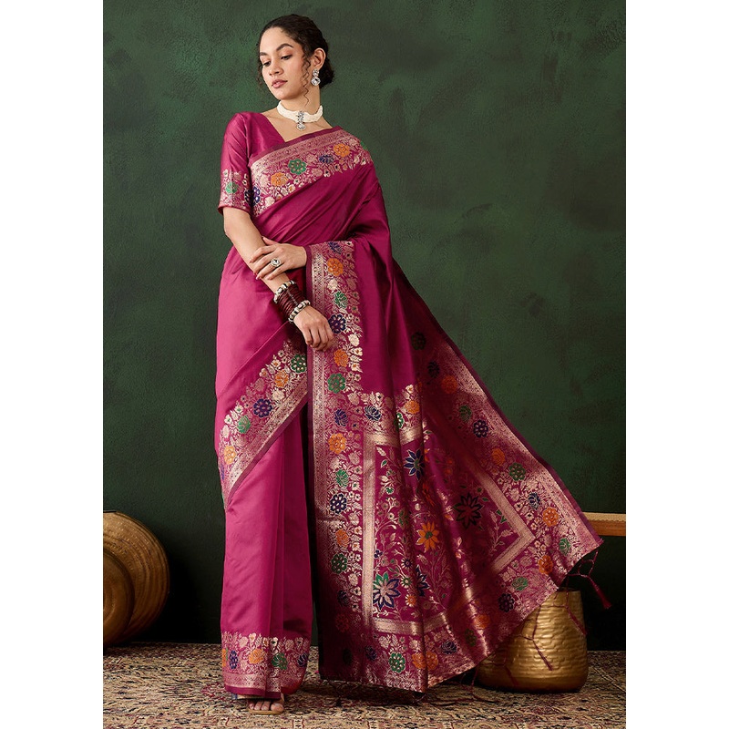 Pink Dupion Silk Saree With Blouse Piece - JD986610951