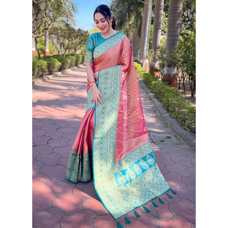 Pink Dupion Silk Saree With Blouse Piece - JD986610954