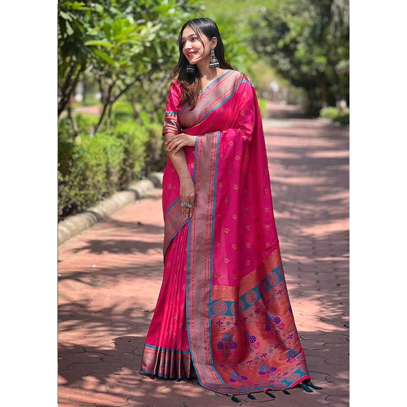 Pink Dupion Silk Saree With Blouse Piece - JD986611025