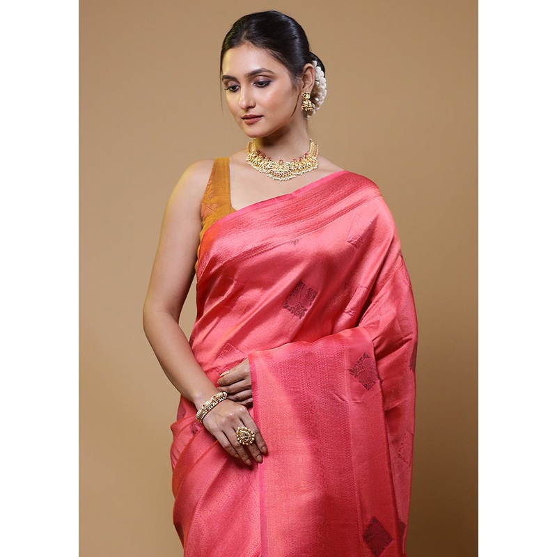 Pink Dupion Silk Saree With Blouse Piece - JD986611056