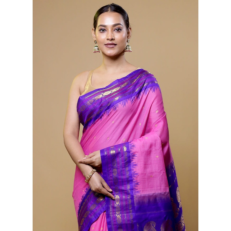 Pink Gadwal Pure Silk Saree Without Blouse Piece - JD986611054