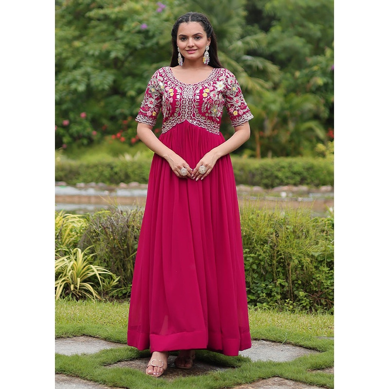 Pink Readymade Georgette Long Gown - JD986610992